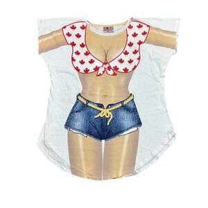 Vintage Fun2Wear LA Imprints Canada Daisy Dukes Beach Coverup Shirt OS